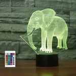 WJ 3D Elefant Fjärrkontroll 16 Färg Nattljus Illusion Akryl LED Bordslampa Sänglampa Barn Sovrum Skrivbordsdekor Födelsedag Jul Present Leksak