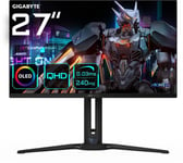 27" Gigabyte AORUS FO27Q2, QD-OLED 2560x1440, 0.03 ms, 240Hz FreeSync Premium, HDR400, höjdjusterbar, pivot, 2xHDMI/DP, högtalare, USB 3.2-hubb