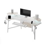 EUREKA ERGONOMIC Bureau Gaming LED 182x76cm Bureau Gamer Professionnel en Fome Aile Bureau d’Ordinateur Informatique avec Plateau de Clavier, Étagère de Moniteur