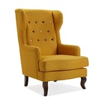 Versa Botones Fauteuil Chesterfield pour Salon, Chambre ou Salle à Manger, Canapé Confortable et différent, avec accoudoirs, Dimensions (H x l x L) 103 x 62 x 68 cm, Coton et Bois, Couleur: Jaune