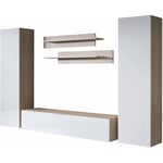 Ensemble de Meubles tv Mur de Rangement Meuble salon Suspendu Modèle Luke 7E Sonoma mat et Blanc brillante