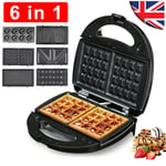 6-IN-1 Sandwich Grill Waffle Maker Detachable Plates Non-Stick Toastie Iron 850W