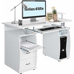 Relax4life - Bureau d'Ordinateur avec 2 Tiroirs, Tablette Imprimante et Tablette à Clavier,Bureau Informatique avec Compartiments de Rangement pour