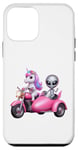 Coque pour iPhone 12 mini Licorne et extraterrestre OVNI équitation une moto garçons filles femmes