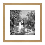 Debucourt Spring Or Lovers Couple Flowers Painting 8X8 Inch Square Wooden Framed Wall Art Print Picture with Mount