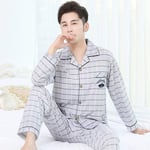 CIDCIJN Homme Pyjama Set,Pyjamas en Coton Pur Homme Sets Fashion Plaid Automne Sleepwear Home Costumes Long Sleeve Casual Pyjama Pants 2 Pieces/Setn,Kaki,XL