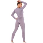 Xinyuan Women's Stretch Fit Yoga Suit Tracksuit Lounge Wear, Long Sleeve Crop Tops + High Waist Leggings 2 Pcs Set, Gym Running Outfit Dark Purple-M