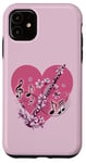 Coque pour iPhone 11 J'aime la clarinette en cœur avec notes de clarinette