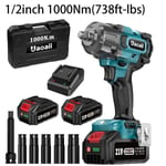 1/2in 1000Nm Torque Cordless Impact Wrench 2PCS Battery Electric Car Impact Gun