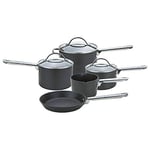 Anolon Professional Non Stick Pots and Pans Set of 5 - Cookware Set with Milkpan, Saucepans with Toughened Glass Lids & Frying Pan, Oven & Dishwasher Safe Cookware, Black