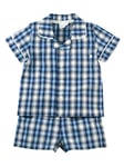 Mini Vanilla Boys' Blue Check Shortie Traditional Cotton Pyjamas - Size 5-6Y