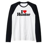 I LOVE HEART HUNTER NAME ON A TEE Raglan Baseball Tee