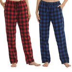 2 Pack Flannel Plaid Pyjama Bottoms Womens with Pockets & Drawstring Soft Fleece Lounge Sleepwear Pants Winter Warm Soft Pjs for Ladies