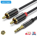 Câble Audio 2 RCA mâles vers prise jack 3.5mm TRS mâle stéréo AUX 3m Vention