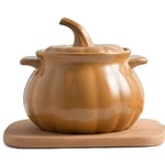 Ceramic Casserole Dish with Lid Creative Pumpkin Shaped Ceramic Soup Pot Open Flame Stew Pot Soup Pot High Temperature Pot Health Kitchen Persimmon Pots 3.17quart (Color : Khaki, Size : 2.1Quart)
