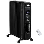 HOMCOM 2500W Digital Display Oil Filled Radiator, 11 Fin Portable Electric Heater with Timer, Adjustable Thermostat, Three Heat settings, Safety Cut Off, Remote, Black