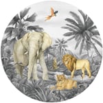 Papier peint intissé auto-adhésif rond animaux de la jungle - Lion, éléphant, perroquet en noir et blanc - 70 x 70 cm