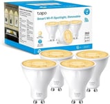 Tapo TP-Link Smart WLAN Light Bulb GU10 L610, 4 Pieces, Energy Saving, 2.9 W Equivalent to 50 W, Dimmable Alexa Smart Lamp, Smart Home Alexa Accessories, Compatible with Alexa, Google Assistant, White