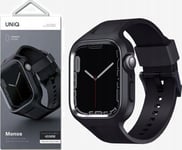 Uniq Monos 2In1 Apple Watch Strap + Case Series 4/5/6/7/8/9/Se/Se2 44/45Mm. Black/Midnight Black