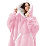 Oversized Hoodie filt Bärbar Lamm Sammet Lat filt pink