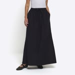 River Island Womens Maxi Skirt Black Poplin Elasticated Waist Drawstring Bottom