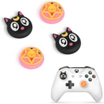 Thumbsticks Pour Ps4 Controller Et Pour Ps5 Controller,Cute Anime Thème Silicone Joystick Grips Caps Accessoire Pour Xbox Series X/S, Xbox One, Switch Pro Manette,4 Pcs-La Lune Et Le Chat