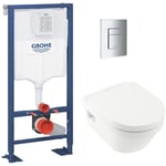 Grohe - solido Pack Bâti-support + Cuvette sans bride + Abattant + Plaque chrome (AUTOPORTANT-ARCHI4-1)