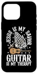 Coque pour iPhone 16 Pro Max Jesus Is My Savior Guitar Is My Therapy Foi Musique Amour