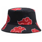 Anime Naruto Akatsuki Red Cloud Bucket Hat Unisex Herr Dam Fisherman Fisher Beach Cap (svart)