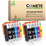 COMETE CONSOMMABLE 525 / 526 Pack de 10 Cartouches d'encre compatibles avec CANON PGI-525 CLI-526 525 526 XL 2 Noir + 2 photo Noir + 2 Cyan + 2 Magenta + 2 Jaune