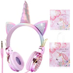 Unicorn Kids Headphones for Girls, Childrens Headphones with Microphone, Unicorn Gifts for Girls, Adjustable Stereo Headphones Wired with 85db Volume Limit, Kids Foldable Headphones Sparkly (Unicorn)