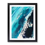 The Falling Blue In Abstract Modern Framed Wall Art Print, Ready to Hang Picture for Living Room Bedroom Home Office Décor, Black A2 (64 x 46 cm)