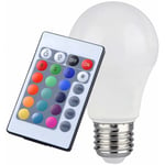 Ampoule télécommandée source lumineuse led rgb E27, lampe à changement de couleur dimmable, verre rond, 8,5W 806lm 3000 Kelvin blanc chaud, DxH 6x12