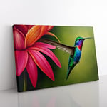 Floral Hummingbird Art Vol.1 Canvas Wall Art Print Ready to Hang, Framed Picture for Living Room Bedroom Home Office Décor, 76x50 cm (30x20 Inch)