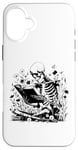 iPhone 16 Plus Skeleton Reading Book Floral Wisdom Funny Book Lover Case