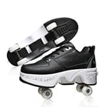 YOUSIOI Roller Skates for women Casual 4 Wheel Adjustable Quad Roller Skates Boots, 2-in-1 Multi-Purpose Shoes, Outdoor Deformation Roller Skates,Black white,40