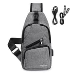 flintronic Sacoche Homme Bandouliere, Sac à Poitrine avec Chargement USB et Port pour Écouteurs, Sac à Dos de Voyage pour Homme & Femme (avec 1*Câble USB)