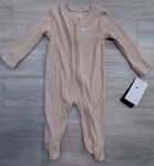 Nike Baby Logo Ribbed Sandrift Brown Cotton Jersey babygrow size 6  months NWT