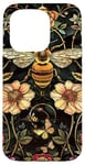 Coque pour iPhone 15 Pro Beau motif abeilles et fleurs noires