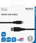 Deltaco USB 2.0 Micro B cable  2.4A  1m black