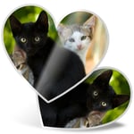 2 x Heart Stickers 10 cm - Cute Kittens Black Tabby Ginger Cat  #24573