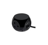 Cube Extension Socket 3 Way Lead+ 3 USB Ports 1.4m Black