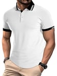 YUNDAI Mens Polo Shirts Summer Short Sleeve Breathable Cotton Buttons T-Shirt Casual Golf Tennis Gym Tops for Men Adult UK, Small D-White