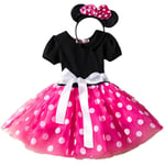 Barn Flickor Minnie Mouse Polka Dot Kortärmad rosett Tutu Tyllklänning Födelsedagsfest Klänningar Rose Red 5-6 Years