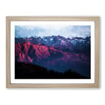 Purple Light Upon Mountain Tops In Abstract Modern Art Framed Wall Art Print, Ready to Hang Picture for Living Room Bedroom Home Office Décor, Oak A2 (64 x 46 cm)