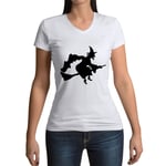 T-Shirt Femme Col V Halloween Sorciere Balai Nez Crochu Magique