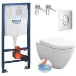 Grohe - Pack wc Bâti-support Rapid sl + wc sans bride livea Bello + Abattant softclose + Plaque Chrome (RapidSL-Bello-2)