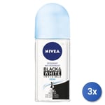 3x Nivea Black & Blanc Invisible Frais Roll-On 50 ML