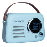 Madison - FREESOUND-VR30BL-DAB - Radio Dab+ Vintage sur Batterie Longue autonomie - Dab+, FM, Bluetooth & USB - Subwoofer à l'arrière - Bleu Mat - Vintage, Nostalgie, Retro