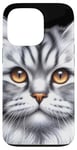 Coque pour iPhone 13 Pro Chat tigré argenté x Chat mignon x Chat gris